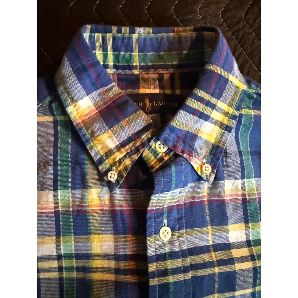 Ralph Lauren Plaid Button Down Shirt Mens S Blue Yellow Long Sleeve Cotton - Picture 3 of 9